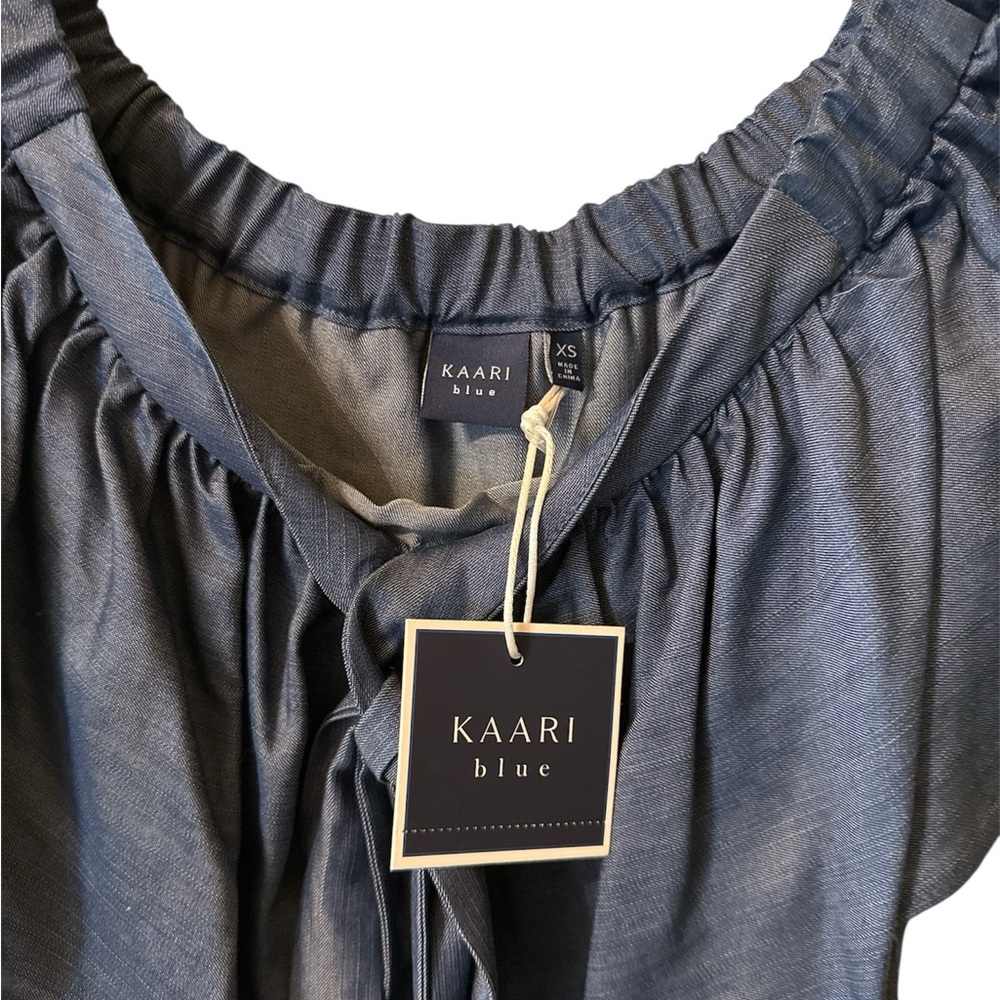 Kaari Blue Puff Sleeve Ruffled Blouse - Picture 3 of 4